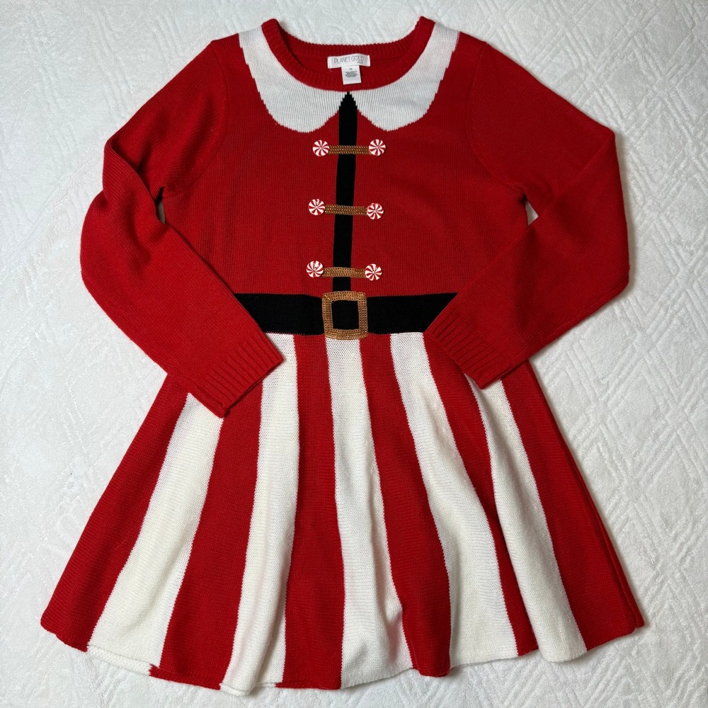 Christmas Maximalist Planet Gold Plus 1X Santa Sweater Dress Peppermint